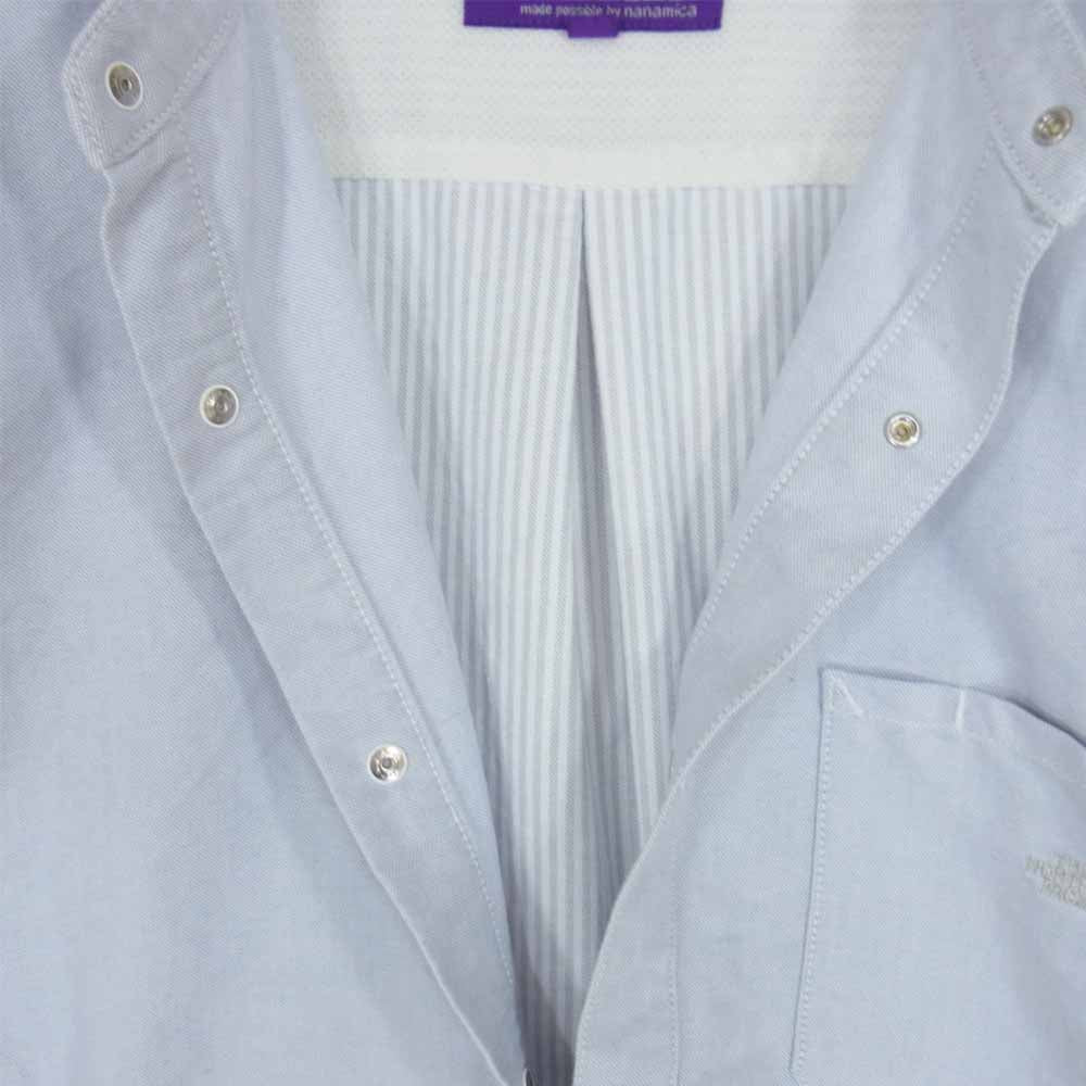 THE NORTH FACE ノースフェイス NT3100N PURPLE LABEL パープルレーベル Cotton Polyester OX Band Collar Shirt ストライプ 切替 バンドカラー プルオーバー シャツ ライトブルー系 L【美品】【中古】