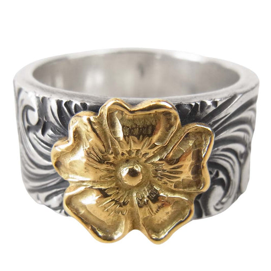 LARRY SMITH ラリースミス 18K ROSE KARAKUSA RING 10mm ローズ 唐草 リング シルバー系×ゴールド系 21号程度【中古】