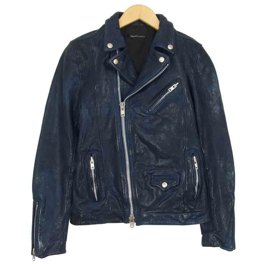 VANQUISH ヴァンキッシュ ゴートスキン ダブル ライダース レザー ジャケット ダークネイビー系 S【中古】