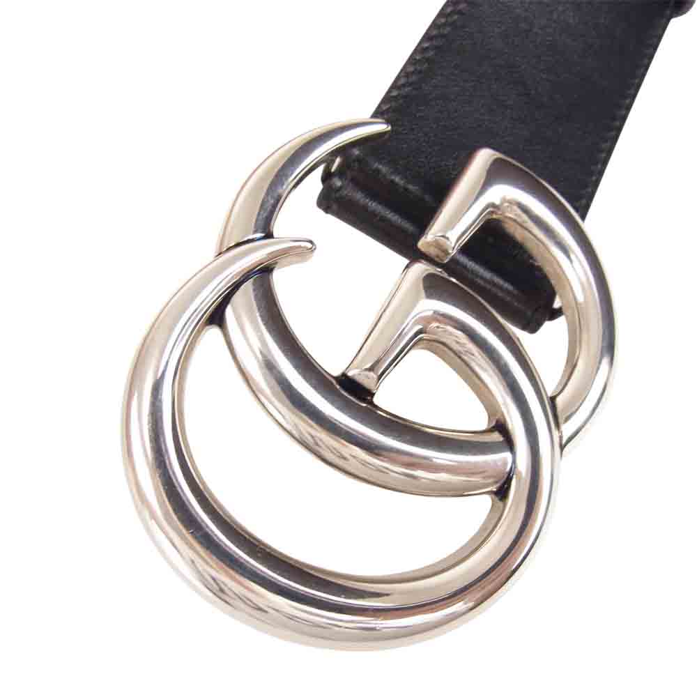 GUCCI グッチ 400593 ダブル GG バックル レザー ベルト シルバー ブラック系【美品】【中古】