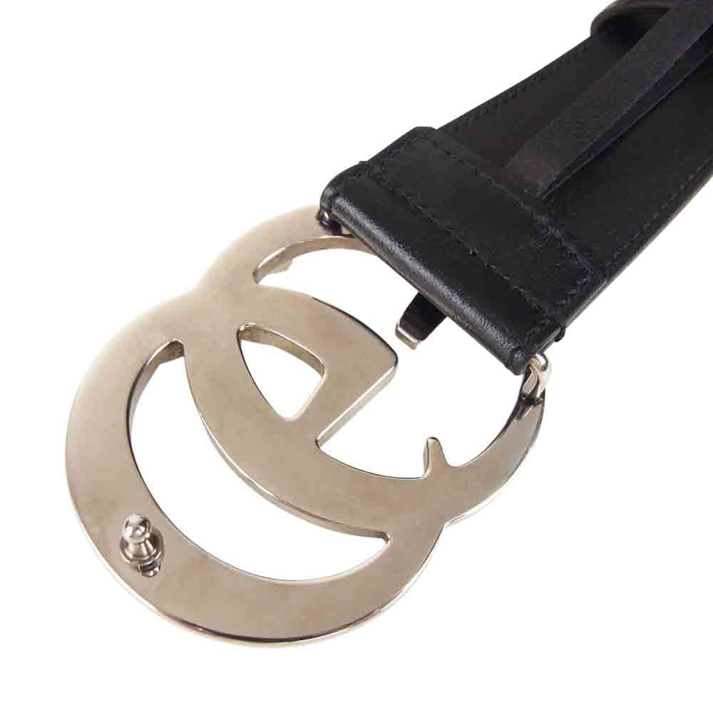 GUCCI グッチ 400593 ダブル GG バックル レザー ベルト シルバー ブラック系【美品】【中古】