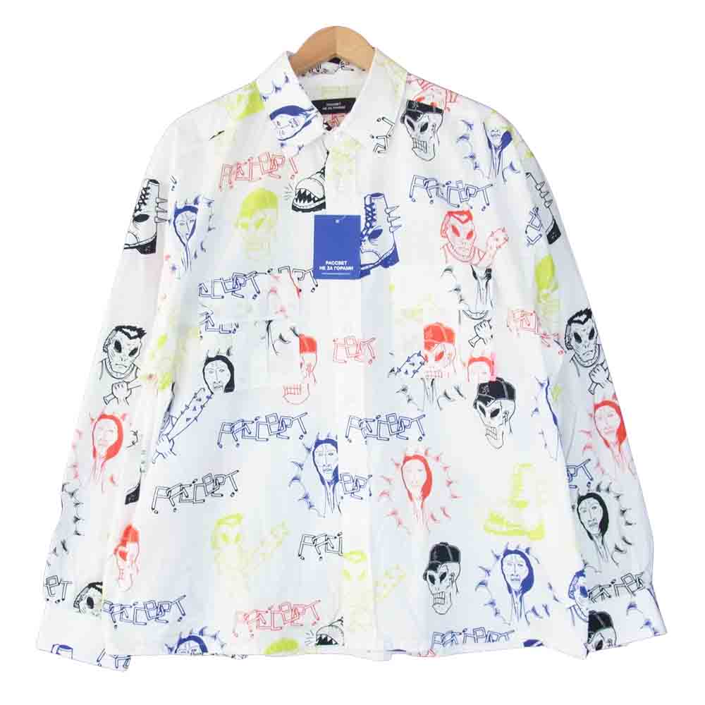 PACCBET 21SS PRINTED LONG SLEEVES SHIRT HARDCORE PRINT プリント シャツ ホワイト系 XL【中古】