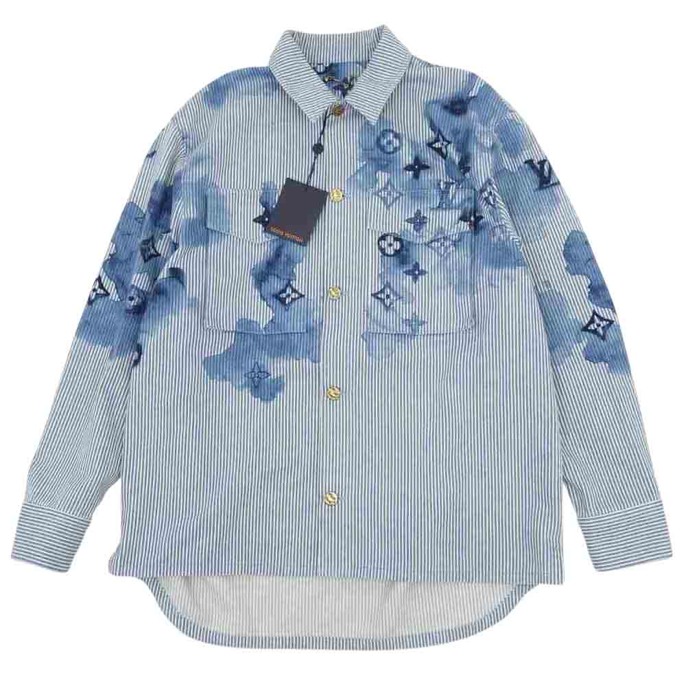 LOUIS VUITTON ルイ・ヴィトン 21SS 1A8QYG ストライプ モノグラム ワークウェア デニム シャツ ライトブルー系 XL【極上美品】【中古】