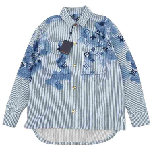 LOUIS VUITTON ルイ・ヴィトン 21SS 1A8QYG ストライプ モノグラム ワークウェア デニム シャツ ライトブルー系 XL【極上美品】【中古】