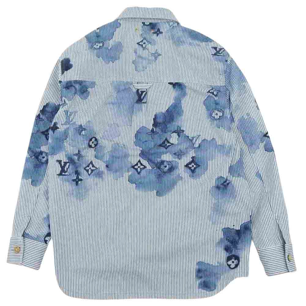 LOUIS VUITTON ルイ・ヴィトン 21SS 1A8QYG ストライプ モノグラム ワークウェア デニム シャツ ライトブルー系 XL【極上美品】【中古】