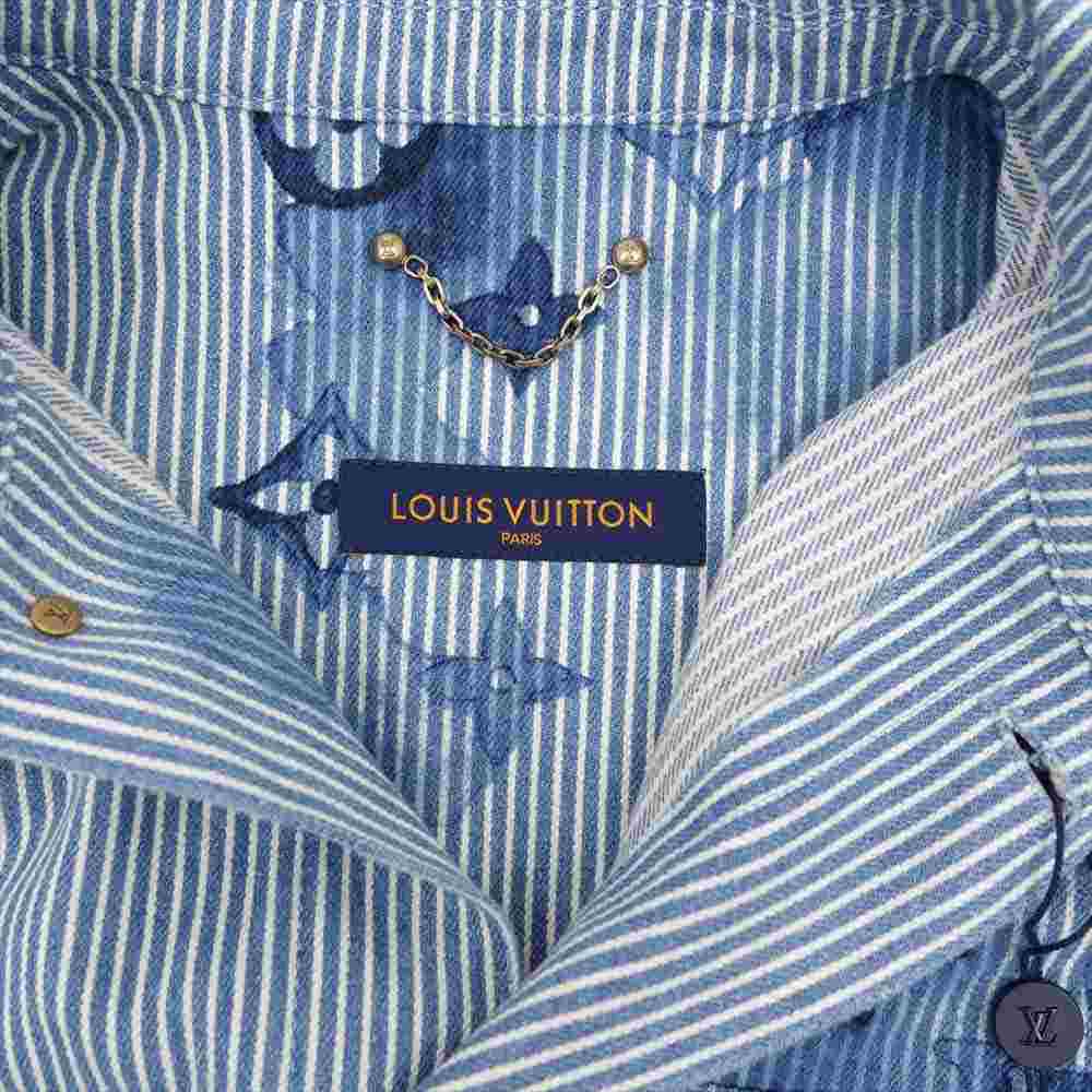 LOUIS VUITTON ルイ・ヴィトン 21SS 1A8QYG ストライプ モノグラム ワークウェア デニム シャツ ライトブルー系 XL【極上美品】【中古】