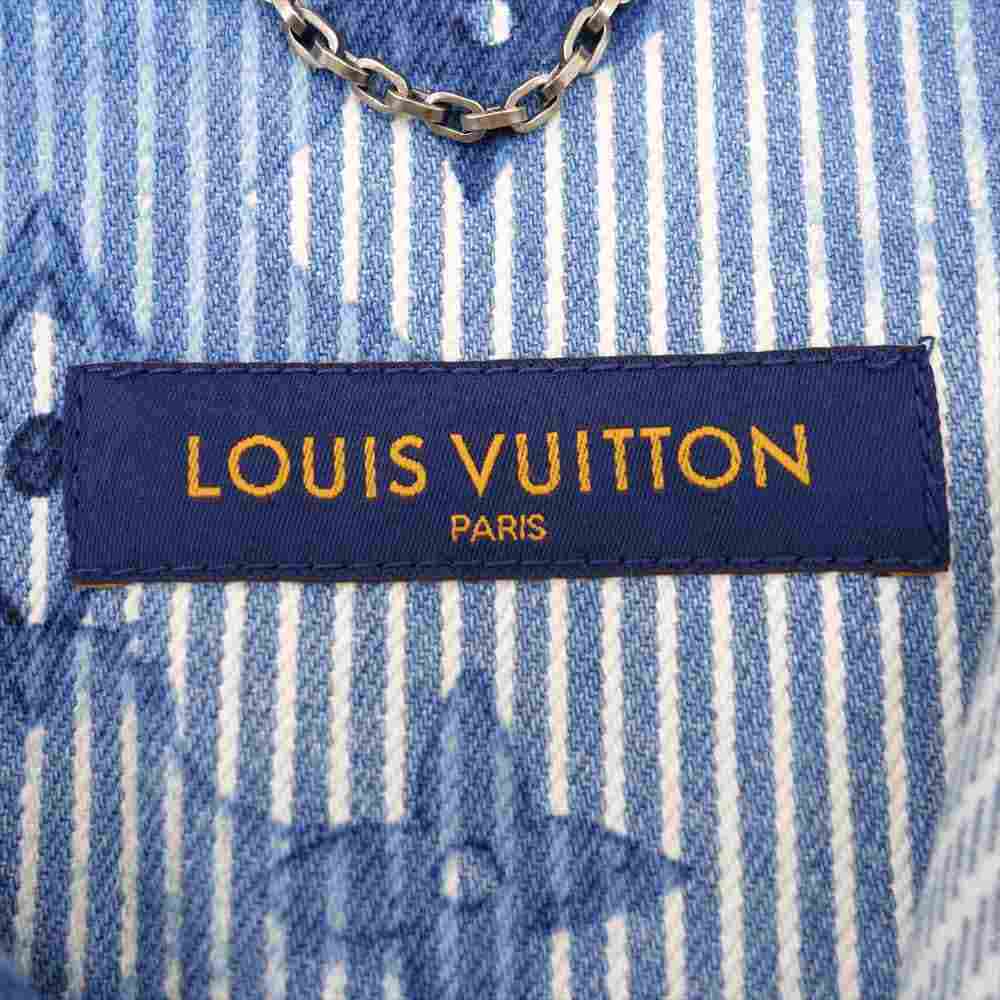 LOUIS VUITTON ルイ・ヴィトン 21SS 1A8QYG ストライプ モノグラム ワークウェア デニム シャツ ライトブルー系 XL【極上美品】【中古】