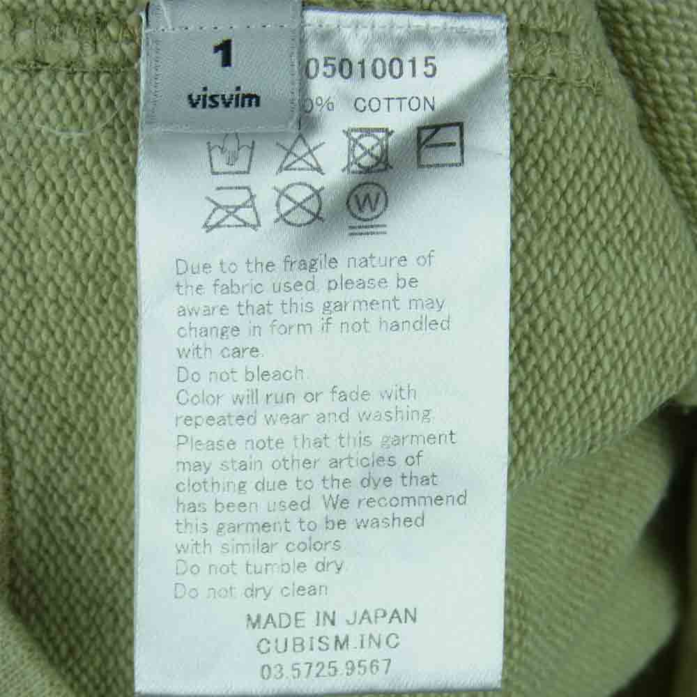 VISVIM ビズビム 17SS 0117105010015 JUMBO CREW SWEAT L/S VEGGIE DYE ジャンボ クルーネック スウェット ライトグリーン系 1【中古】