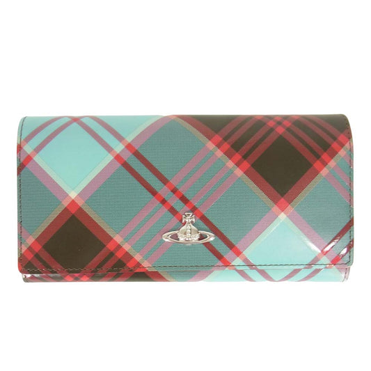 Vivienne Westwood ヴィヴィアンウエストウッド 3318AH01 ベルテッド タータン ターコイズ 長財布 ライトブルー系【新古品】【未使用】【中古】