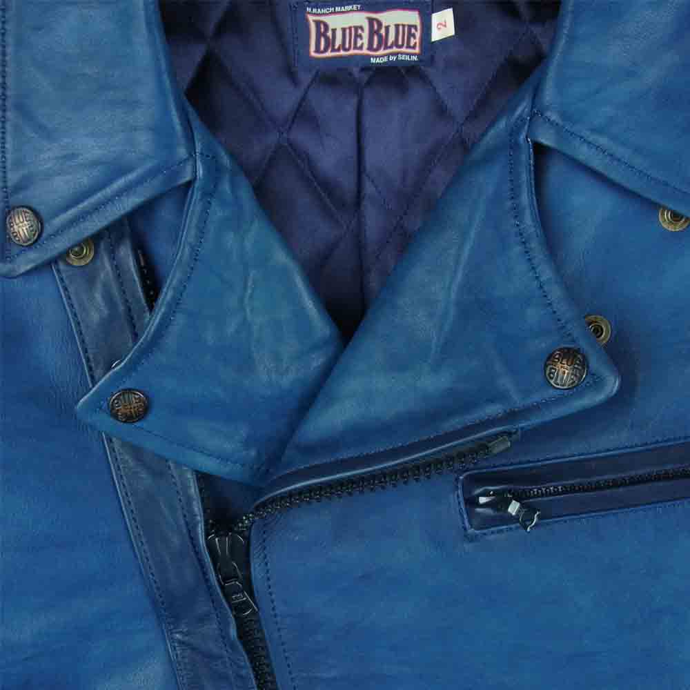 BLUE BLUE ブルーブルー 700015-016 JK1127 COW LEATHER カウレザー ダブルライダース ジャケット ブルー系 2【中古】
