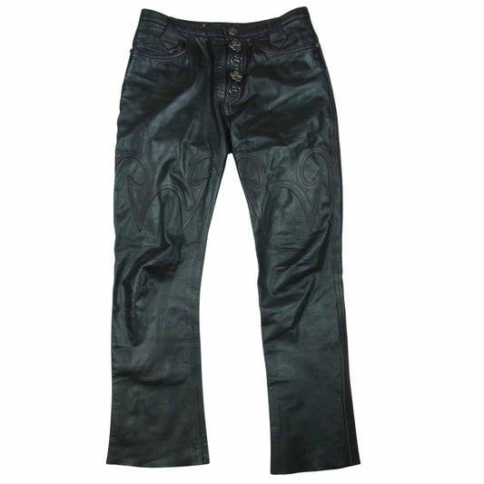 SKKIN スキン USA製 スネーク ボタン シルクライニング スティングレイ レザー パンツ ブラック系 L【中古】