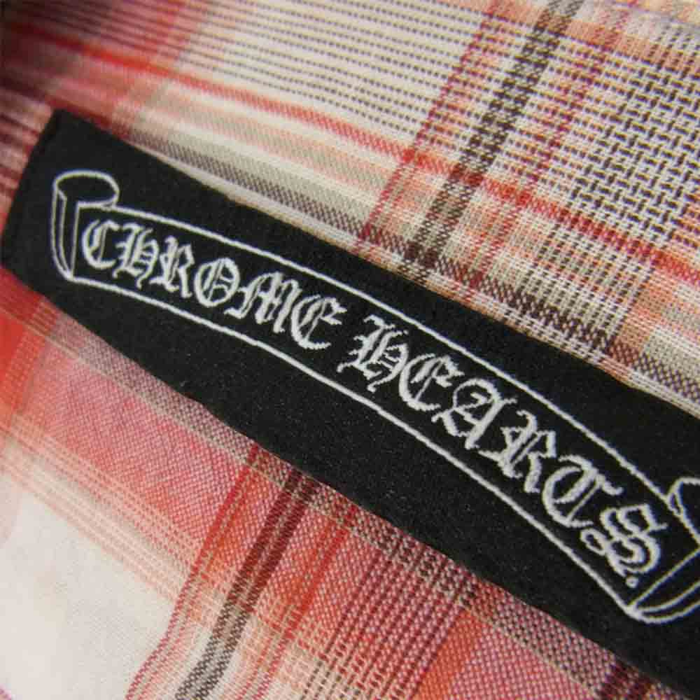 CHROME HEARTS クロムハーツ（原本無） レザー クロス パッチ チェックシャツ レッド系 XS【中古】