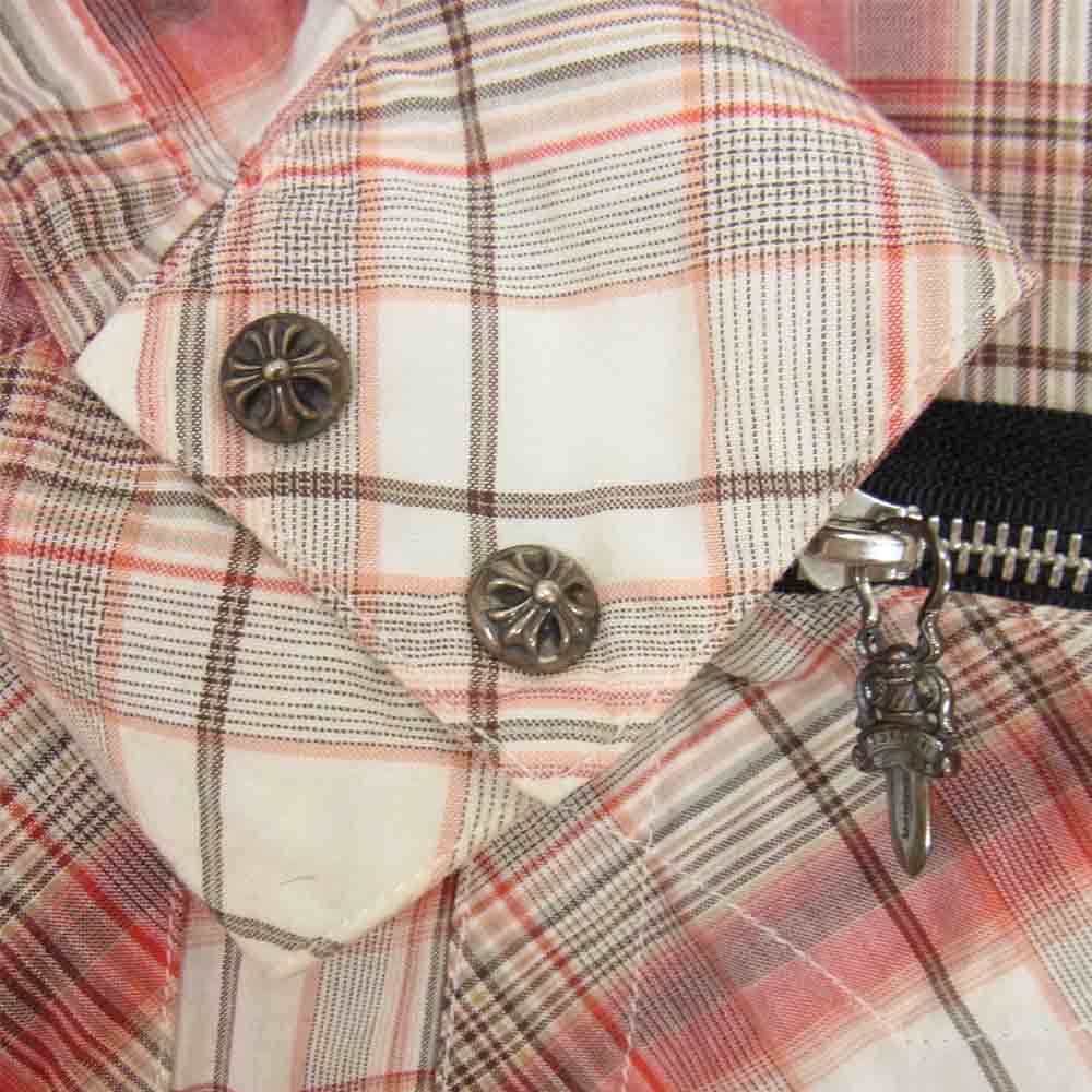 CHROME HEARTS クロムハーツ（原本無） レザー クロス パッチ チェックシャツ レッド系 XS【中古】
