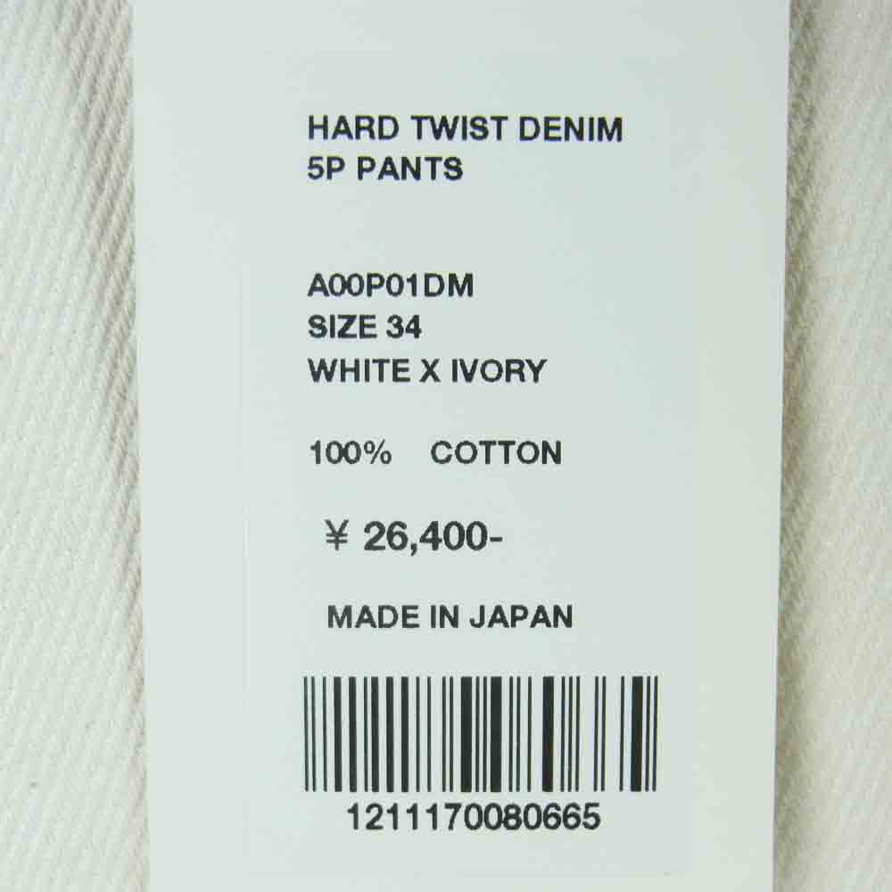 AURALEE オーラリー A00P01DM HARD TWIST DENIM 5P PANTS デニム パンツ コットン オフホワイト系 34【中古】