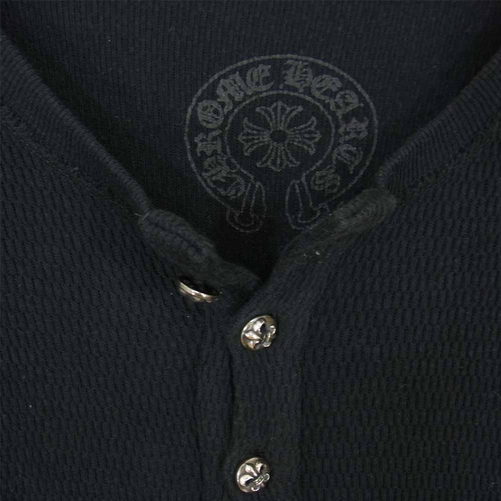 CHROME HEARTS クロムハーツ（原本無） 国内正規品 フレアボタン 袖 クロス レザー パッチ ヘンリーネック サーマル カットソー ブラック系 SM【中古】