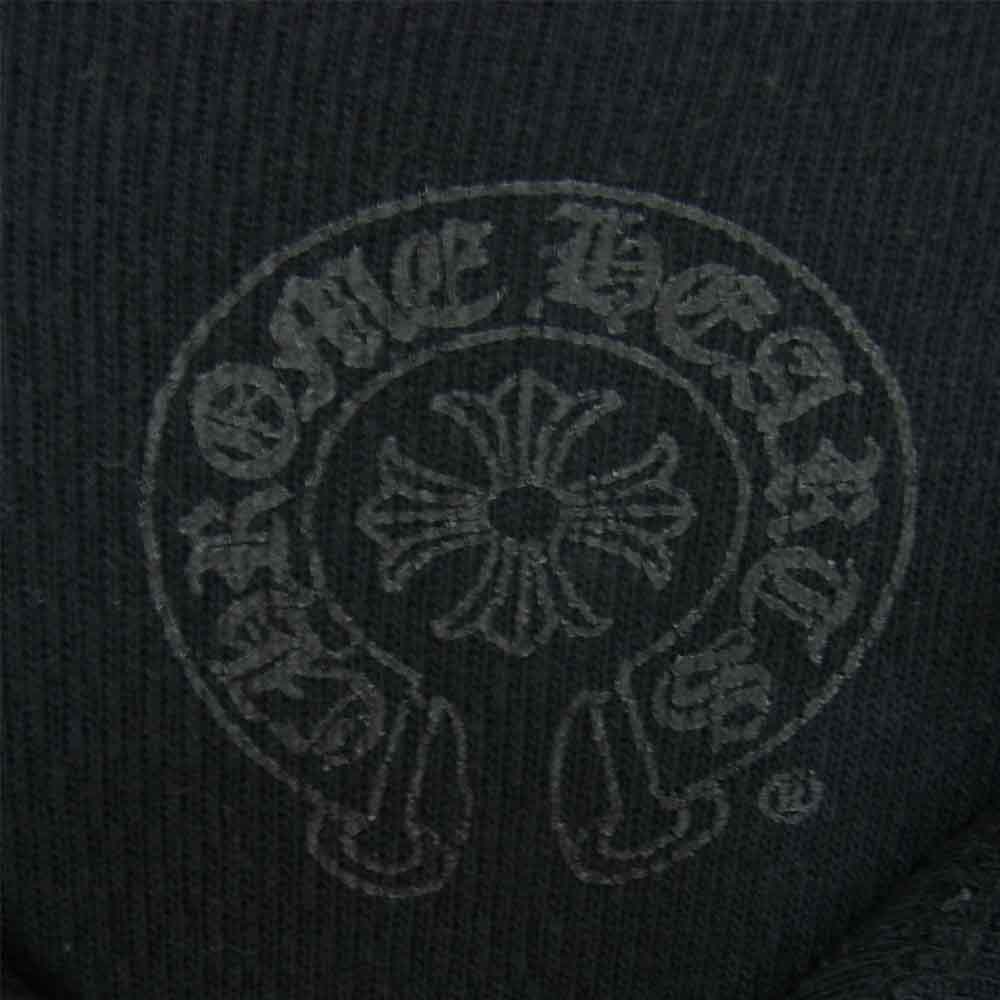CHROME HEARTS クロムハーツ（原本無） 国内正規品 フレアボタン 袖 クロス レザー パッチ ヘンリーネック サーマル カットソー ブラック系 SM【中古】