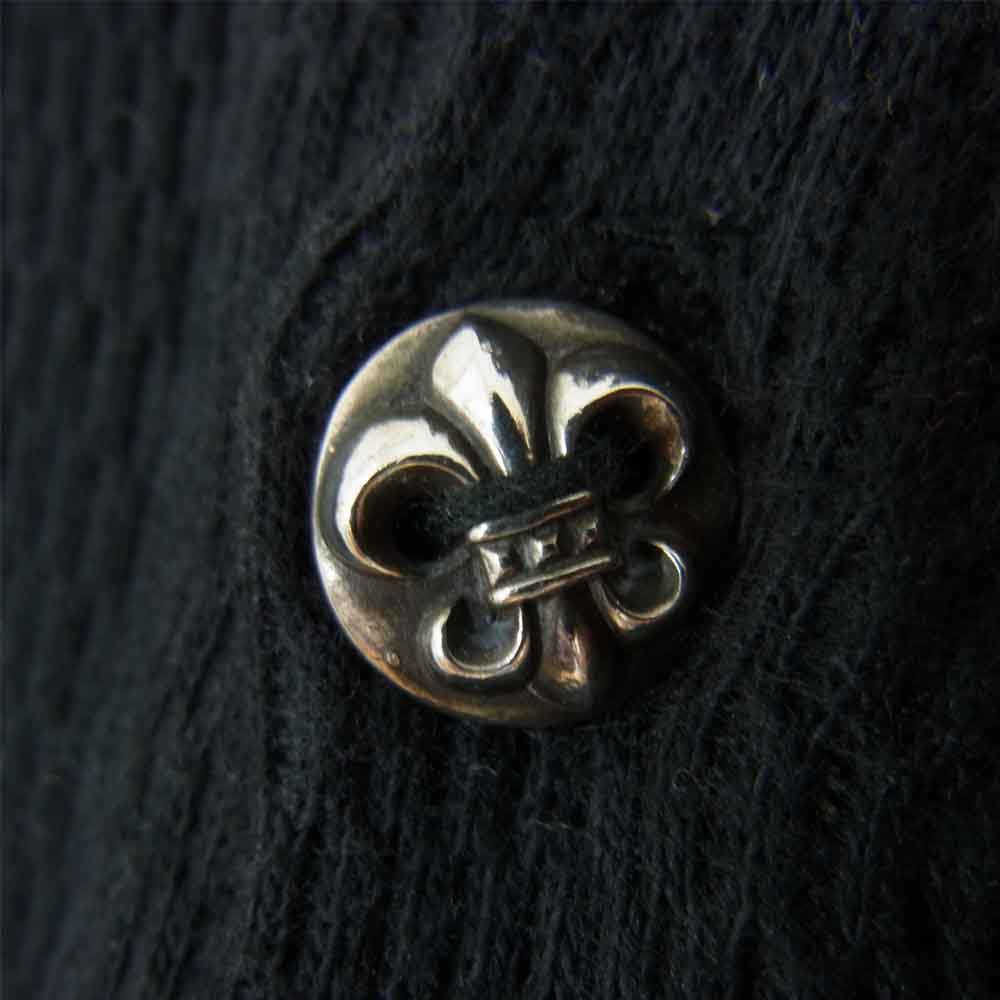 CHROME HEARTS クロムハーツ（原本無） 国内正規品 フレアボタン 袖 クロス レザー パッチ ヘンリーネック サーマル カットソー ブラック系 SM【中古】