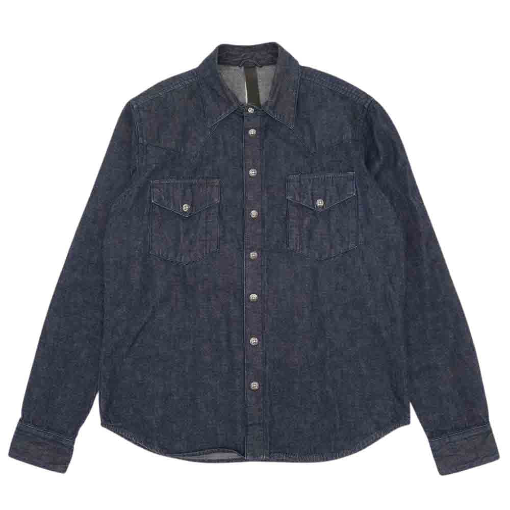 CHROME HEARTS クロムハーツ（原本有） 国内正規品 袖 レザー パッチ クロスボタン ダンガリー ウエスタン デニム シャツ インディゴブルー系【中古】