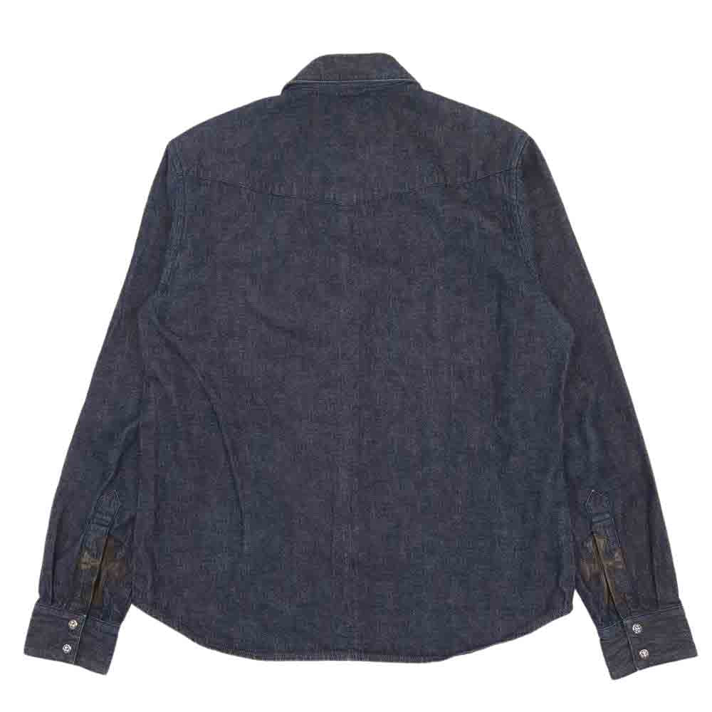 CHROME HEARTS クロムハーツ（原本有） 国内正規品 袖 レザー パッチ クロスボタン ダンガリー ウエスタン デニム シャツ インディゴブルー系【中古】
