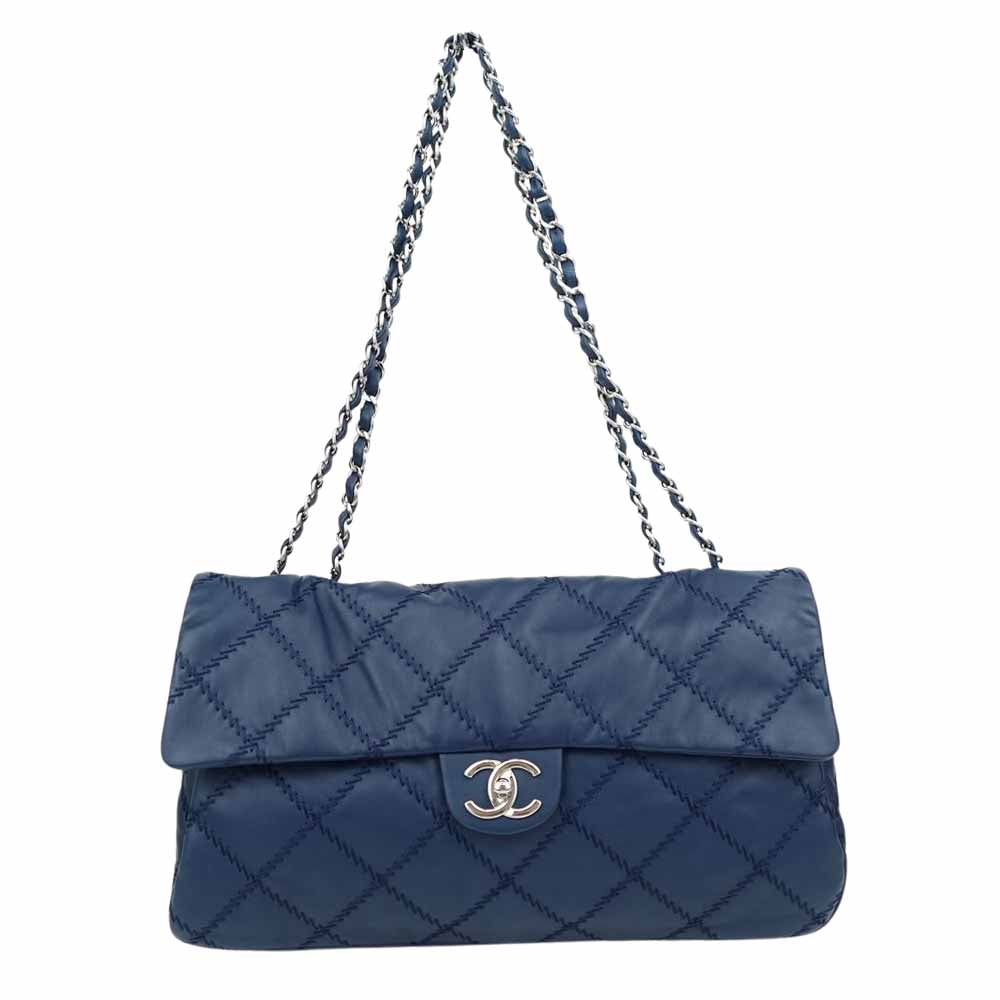 CHANEL シャネル 国内正規品 日本橋三越店購入品 2011年製 マトラッセ ココマーク ラムスキン ウルトラステッチ ダブルチェーン ショルダー バッグ ネイビー系【美品】【中古】