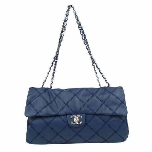 CHANEL シャネル 国内正規品 日本橋三越店購入品 2011年製 マトラッセ ココマーク ラムスキン ウルトラステッチ ダブルチェーン ショルダー バッグ ネイビー系【美品】【中古】