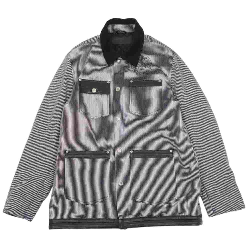CHROME HEARTS クロムハーツ（原本無） 国内正規品 ホースシュー クロスボール ストライプ ワーク ジャケット ダークネイビー系 L【美品】【中古】