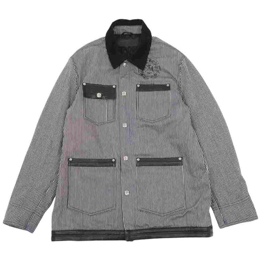 CHROME HEARTS クロムハーツ（原本無） 国内正規品 ホースシュー クロスボール ストライプ ワーク ジャケット ダークネイビー系 L【美品】【中古】