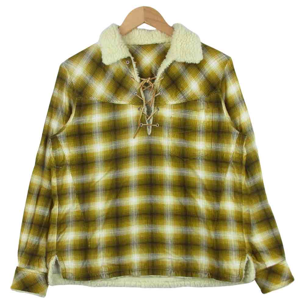 エヌエヌバイナンバーナイン NNS-F904 PULLOVER BOA CHECK SHIRT レースアップ プルオーバー ボア チェック シャツ イエロー系 2【中古】