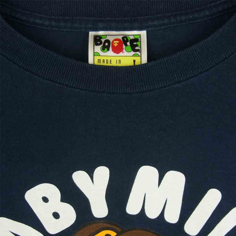 A BATHING APE アベイシングエイプ BABY MILO プリント 半袖 Tシャツ コットン ネイビー系 L【中古】