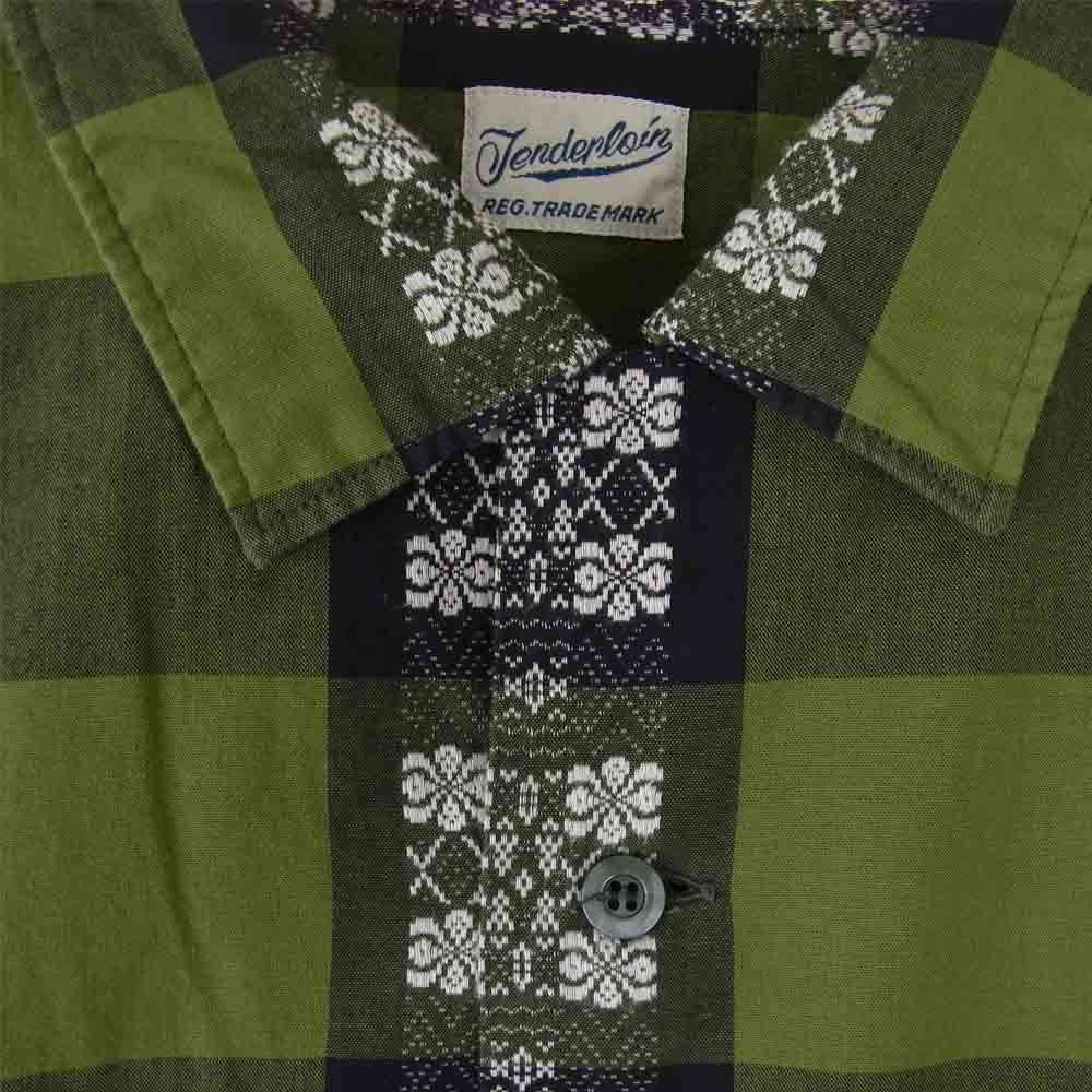 TENDERLOIN テンダーロイン T-CHECKED SHT SHORT エンブロイダリー 刺繍 チェック オープンカラー カーキ系 XS【中古】