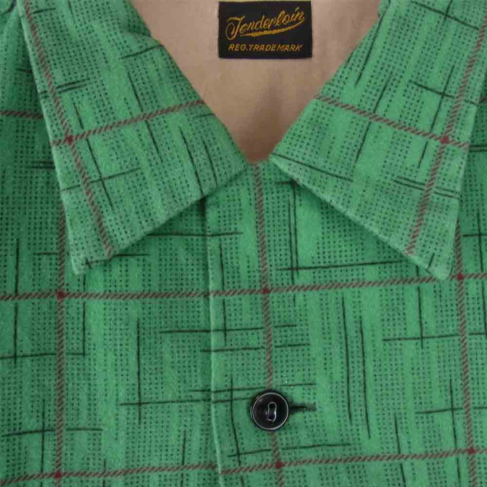TENDERLOIN テンダーロイン T-PRINT FLANNEL SHT プリント フランネル オープンカラー グリーン系 XS【中古】