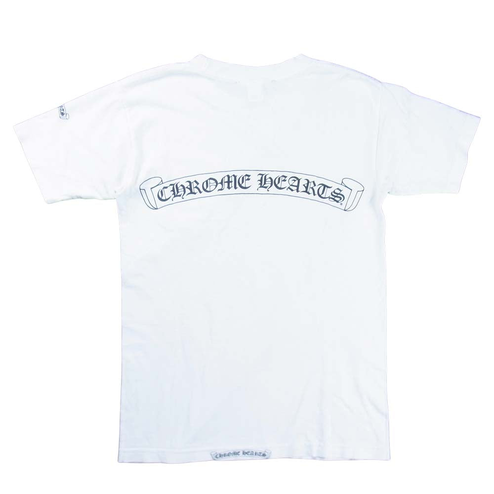 CHROME HEARTS クロムハーツ（原本無） スクロールラベル 胸ポケット ロゴ ダガー プリント Tシャツ ホワイト系 S【中古】