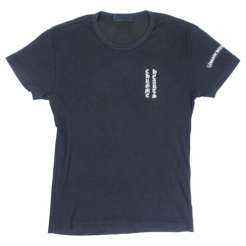 CHROME HEARTS クロムハーツ（原本無） ラベル ロゴ プリント S/S 半袖 リブ カットソー Tシャツ ブラック系 表記無し【中古】