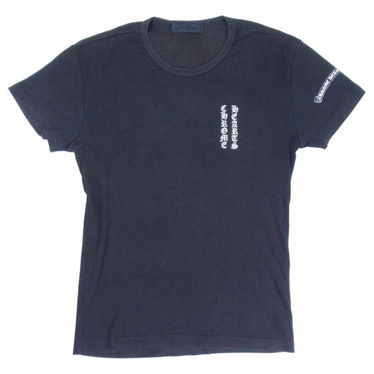 CHROME HEARTS クロムハーツ（原本無） ラベル ロゴ プリント S/S 半袖 リブ カットソー Tシャツ ブラック系 表記無し【中古】