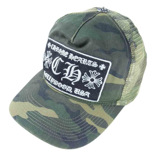 CHROME HEARTS クロムハーツ（原本無） TRUCKER CAP 迷彩 クロスボール メッシュ トラッカー キャップ カモ 帽子 カーキ系【中古】