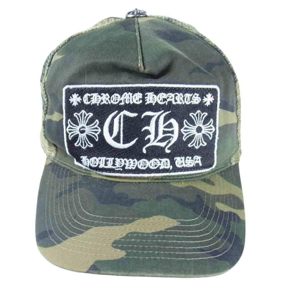 CHROME HEARTS クロムハーツ（原本無） TRUCKER CAP 迷彩 クロスボール メッシュ トラッカー キャップ カモ 帽子 カーキ系【中古】