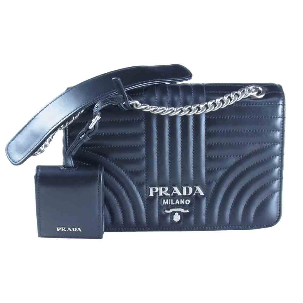 PRADA プラダ 1BD227 ダイアグラム チェーン ショルダー ハンド バッグ SOFT CALF IMPUN NERO2 ブラック系【中古】