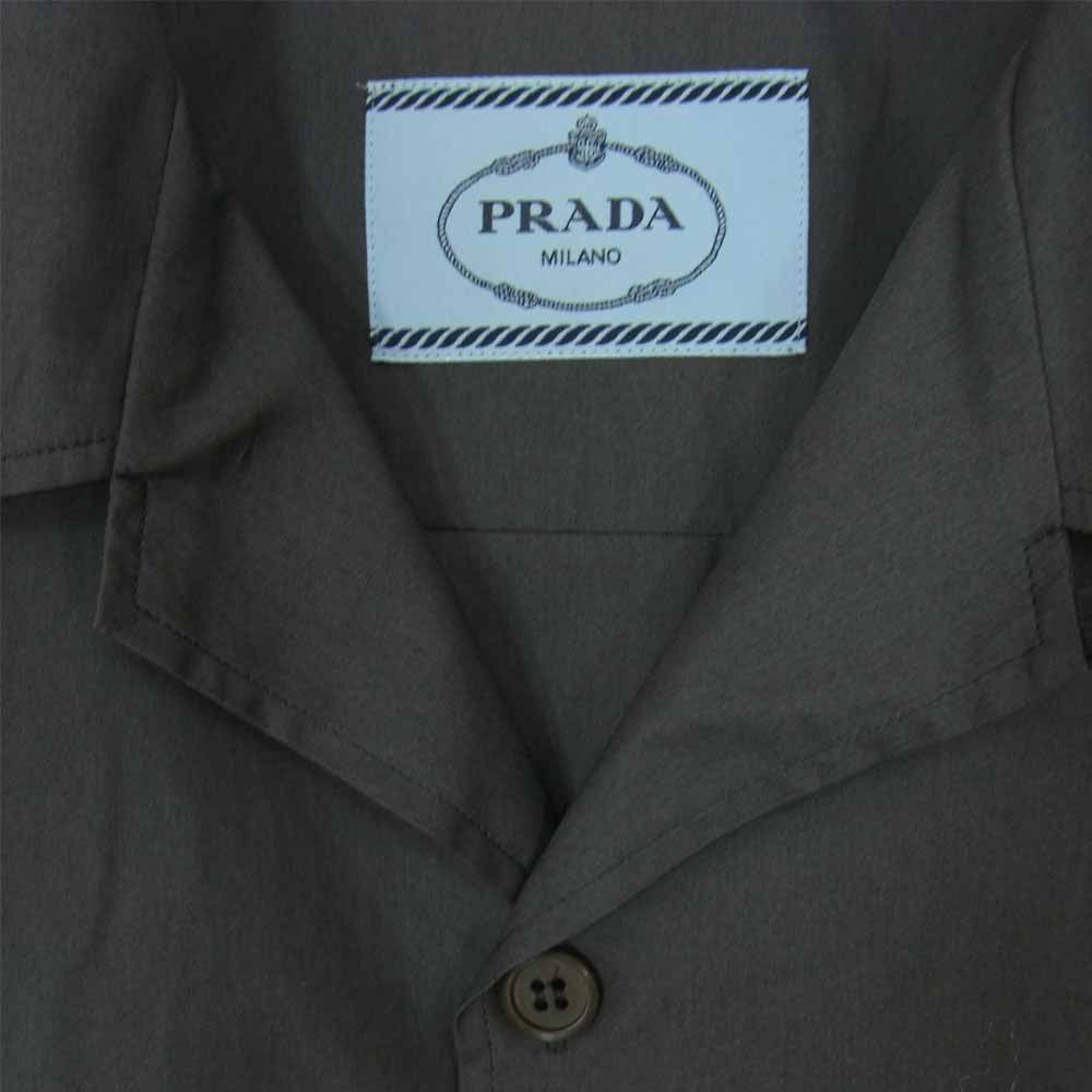 PRADA プラダ UCS339 S211 1W70 国内正規品 ロゴパッチ コットン オープンカラー 半袖 シャツ  グレー系 L【美品】【中古】