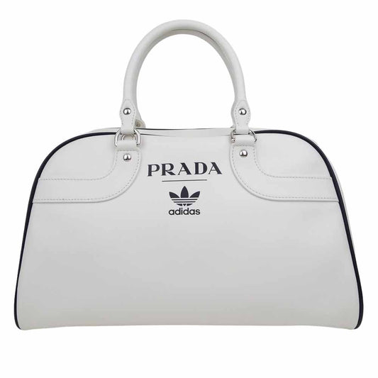 PRADA プラダ 1BB074 × adidas アディダス CITY CALF 世界700個限定 レザー ボストン バッグ ホワイト系【美品】【中古】