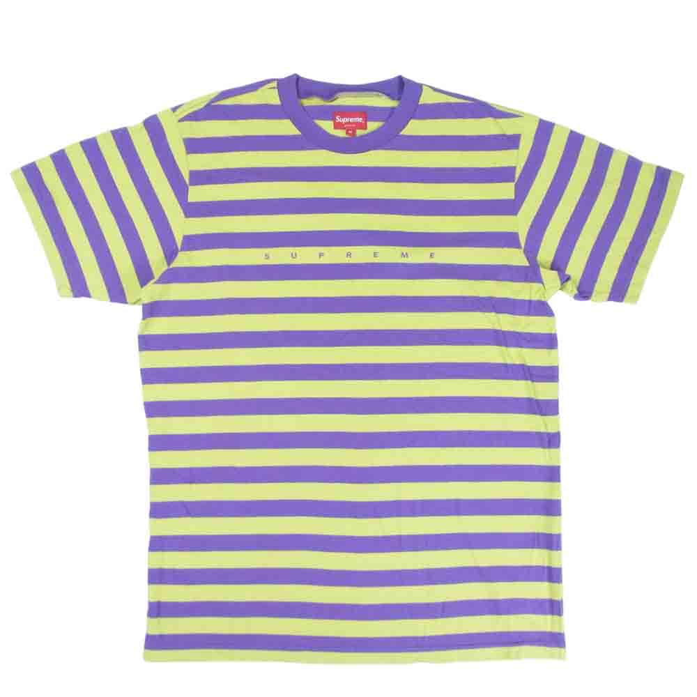 Supreme シュプリーム 18SS bar stripe tee ストライプ 半袖 Tシャツ グリーン×パープル系 M【中古】