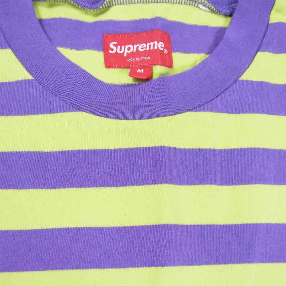 Supreme シュプリーム 18SS bar stripe tee ストライプ 半袖 Tシャツ グリーン×パープル系 M【中古】