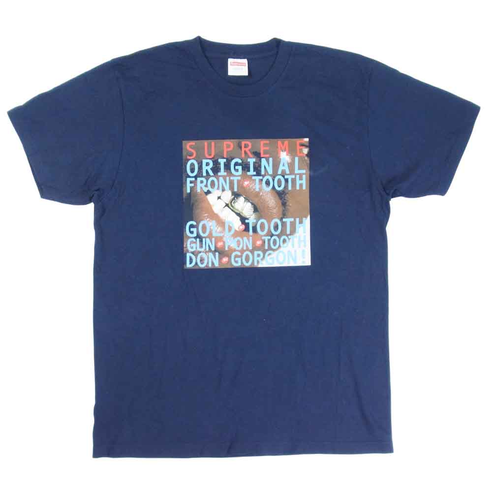 Supreme シュプリーム 15SS gold tooth tee 半袖 コットン USA製 Tシャツ ネイビー系 L【中古】