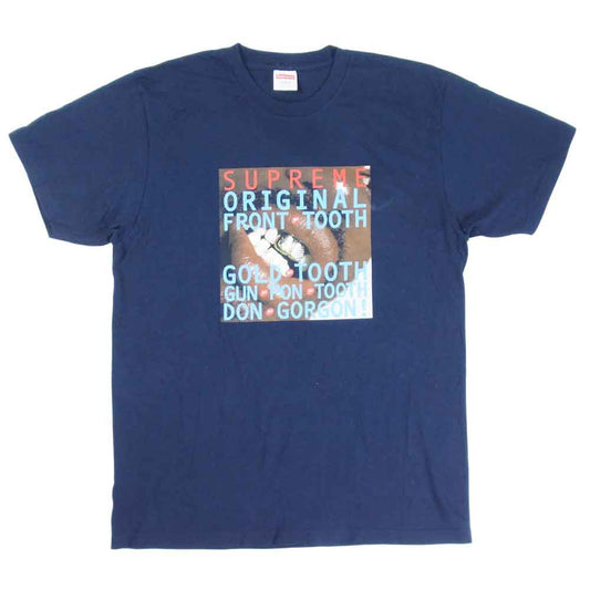 Supreme シュプリーム 15SS gold tooth tee 半袖 コットン USA製 Tシャツ ネイビー系 L【中古】