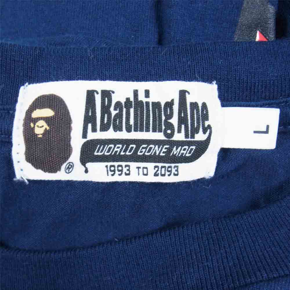 A BATHING APE アベイシングエイプ SHARK TEE シャークプリント Tシャツ 半袖 ネイビー系 L【中古】