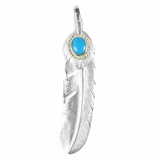 タディアンドキング SV フェザー ハート 金縄 ターコイズ 特大 右向き ペンダント トップ シルバー系【中古】