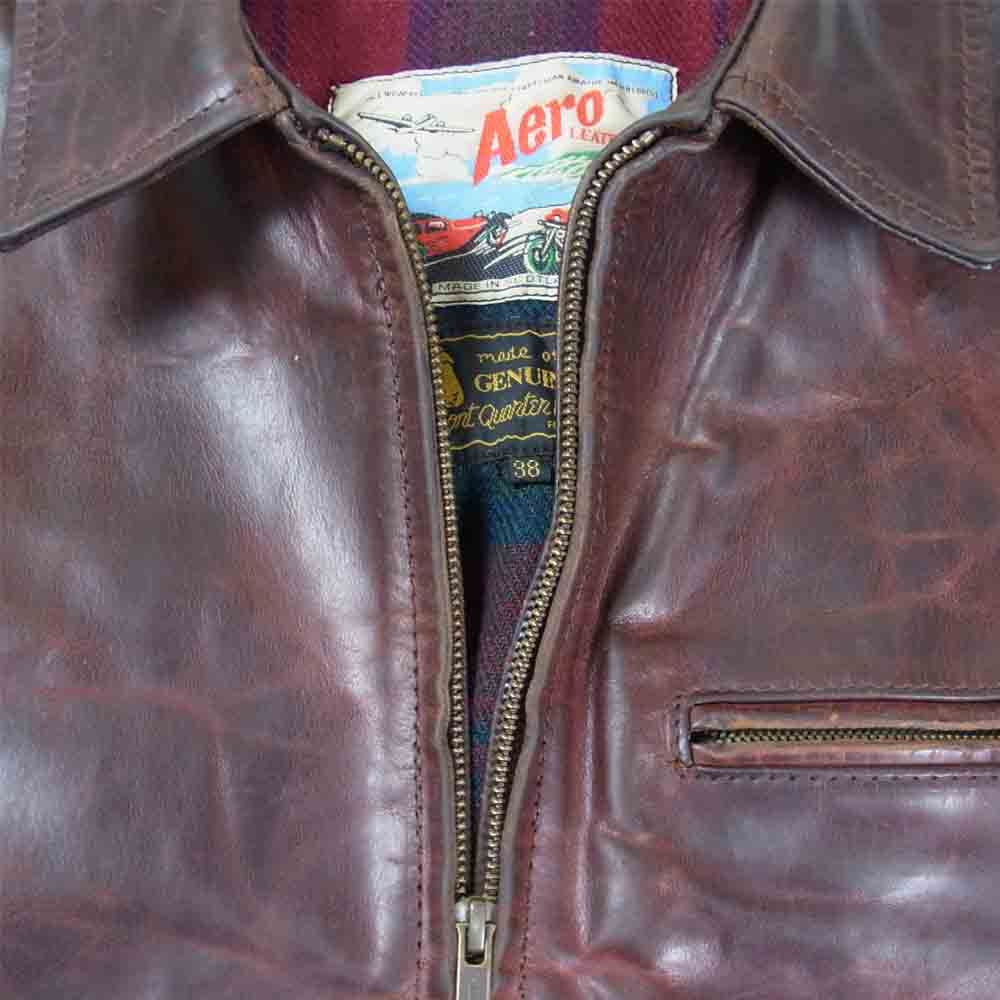AERO LEATHER エアロレザー ハイウェイマン ホースハイド シングル レザー ライダース ジャケット ブラウン系 38【中古】