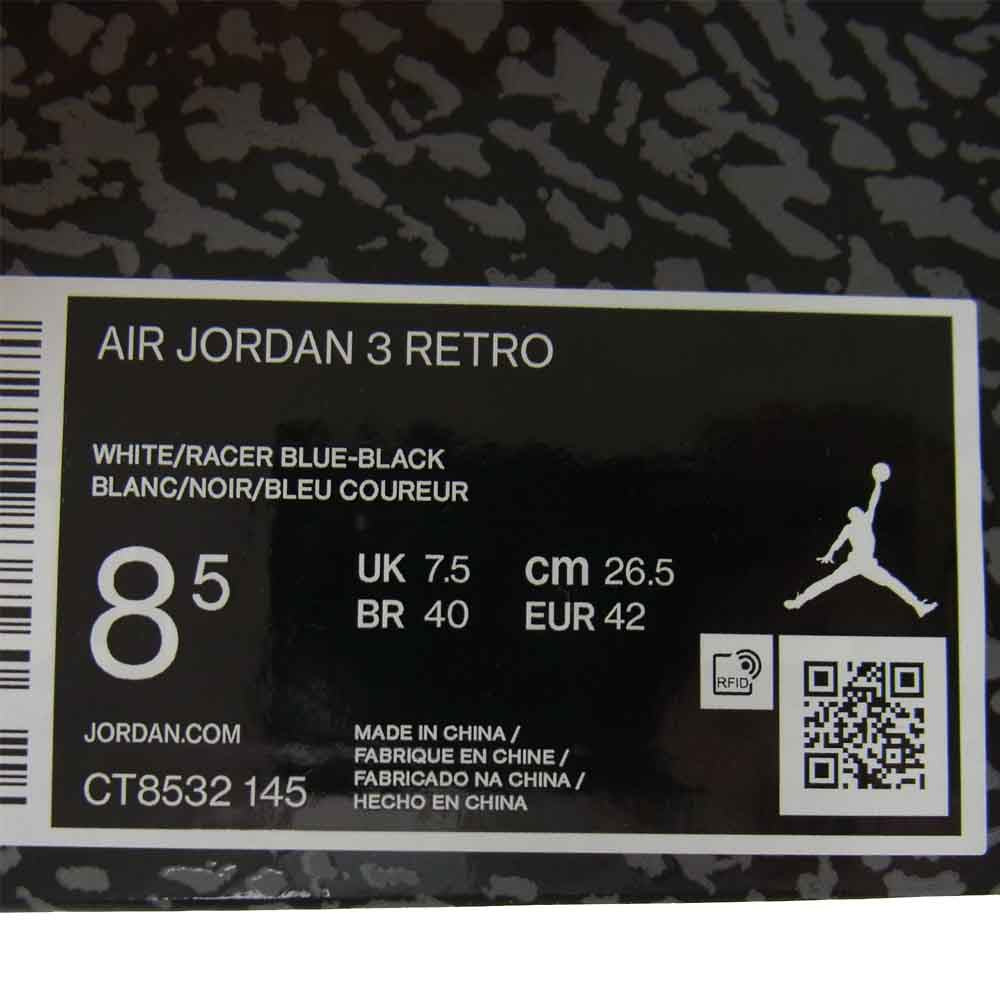 NIKE ナイキ CT8532 145 AIR JORDAN 3 Racer Blue エア ジョーダン 3 レトロ レーサーブルー ホワイト系 26.5cm【新古品】【未使用】【中古】