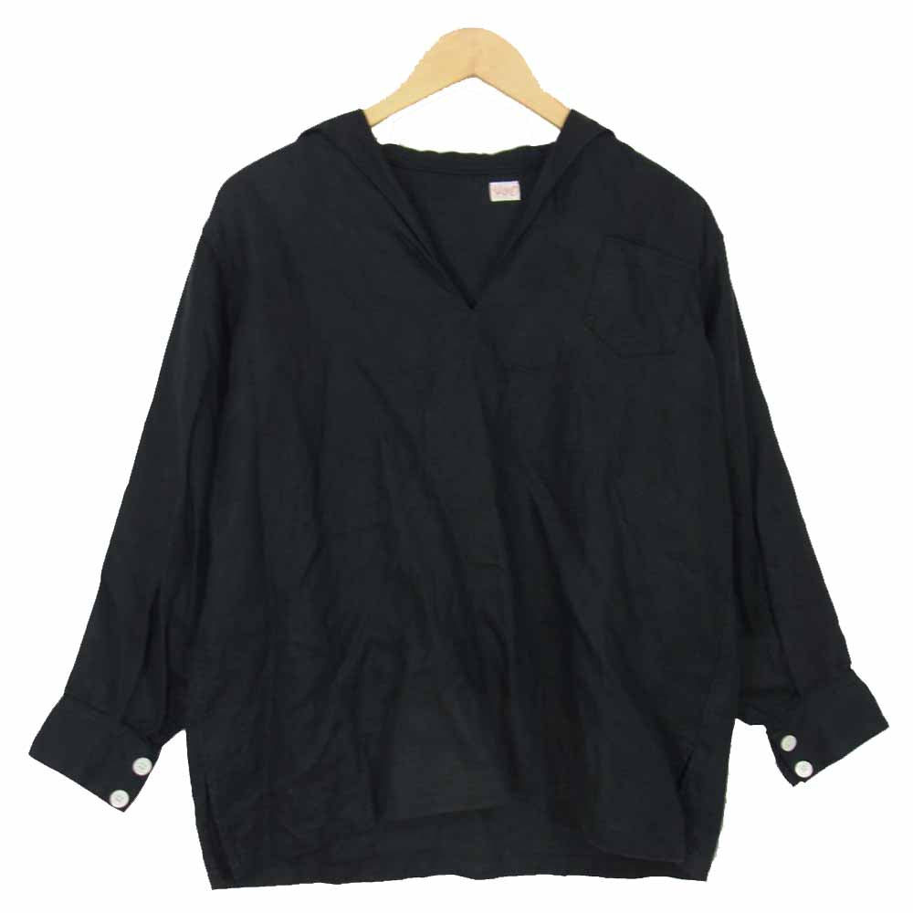 ヤングアンドオルセン YO2101-SH002 LINEN TWILL SAILOR SHIRT リネンツイル セーラーカラー プルオーバーシャツ ブラック系 W【中古】