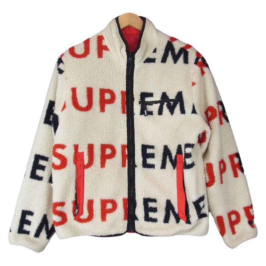 Supreme シュプリーム 18AW Reversible Logo Fleece Jacket リバーシブル ロゴ フリース レッド系 オフホワイト系 M【中古】