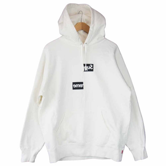 Supreme シュプリーム 18AW COMME des GARCONS SHIRT ギャルソンシャツ Split Box Logo Hooded Sweatshirt スプリットボックスロゴプルオーバーパーカー ホワイト系 L【中古】